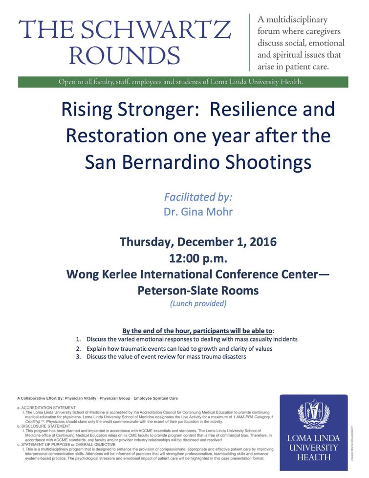 Schwartz Rounds-Rising Stronger: Resilience and Restoration 1-year after the S. Bernardino Shootings